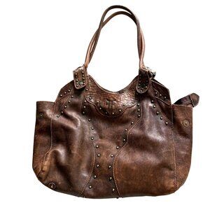 Vintage Frye Genuine Leather Studded Shoulder handbag Women's Brown